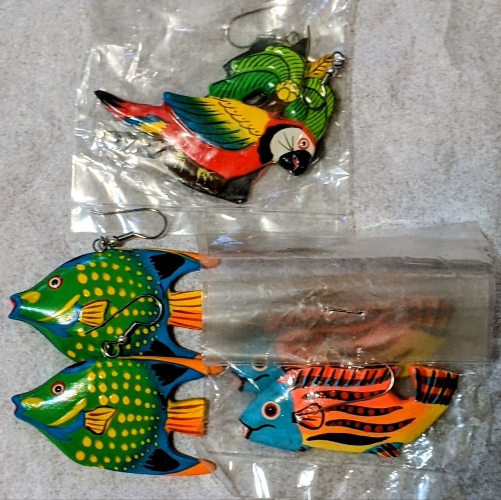3 Sets of Fun Tropical Wooden Earrings